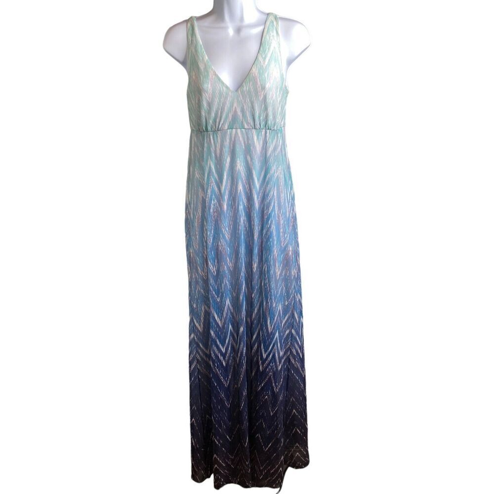 Luxe by Carmen Marc Valvo Women's Blue Ombre Maxi Dress Size‎ 4 Gown Cinderella